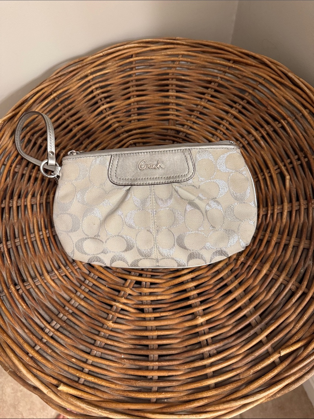 Coach Silver Signature Logo Wristlet